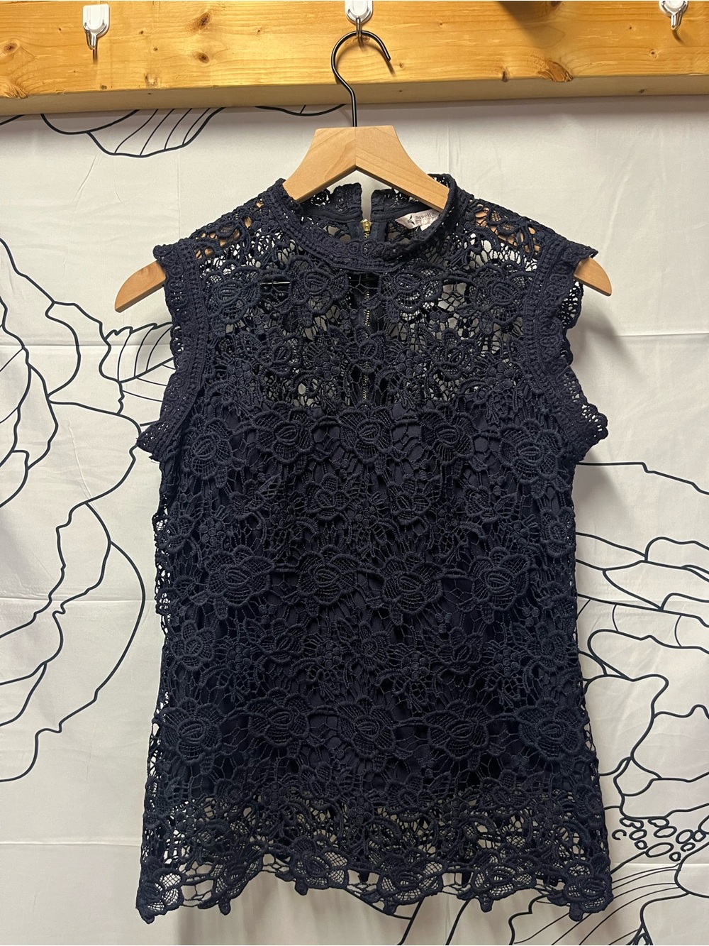 Nanette Lepore Women’s Navy Crochet Lace Overlay Top (371) - Picture 5 of 10